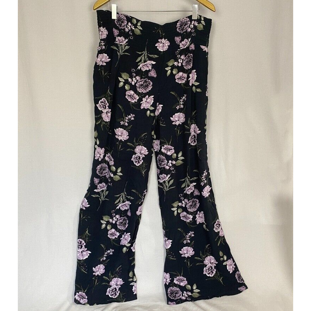 Three Dots Wide Leg Pants Womens XL Blue Dark Floral Baggy Gauzy Cottagecore - Picture 3 of 13